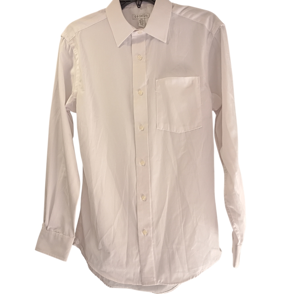 EUC‎ George Men's Dress Shirt White S 32/33 Cotton Classic Y2K Formal Button Up